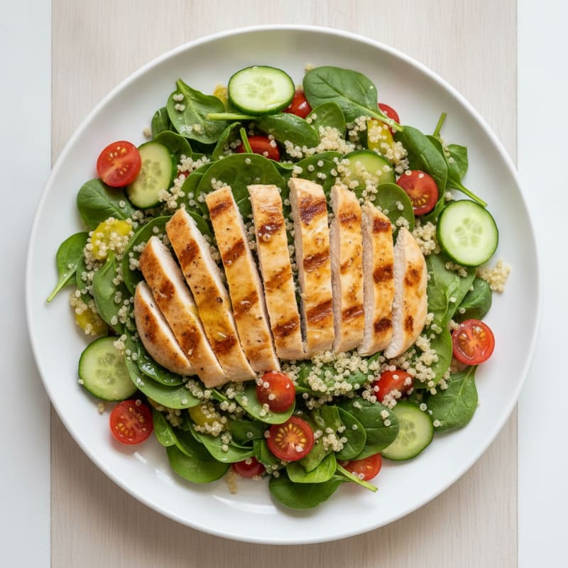 Grilled Chicken and Quinoa Salad with Spinach