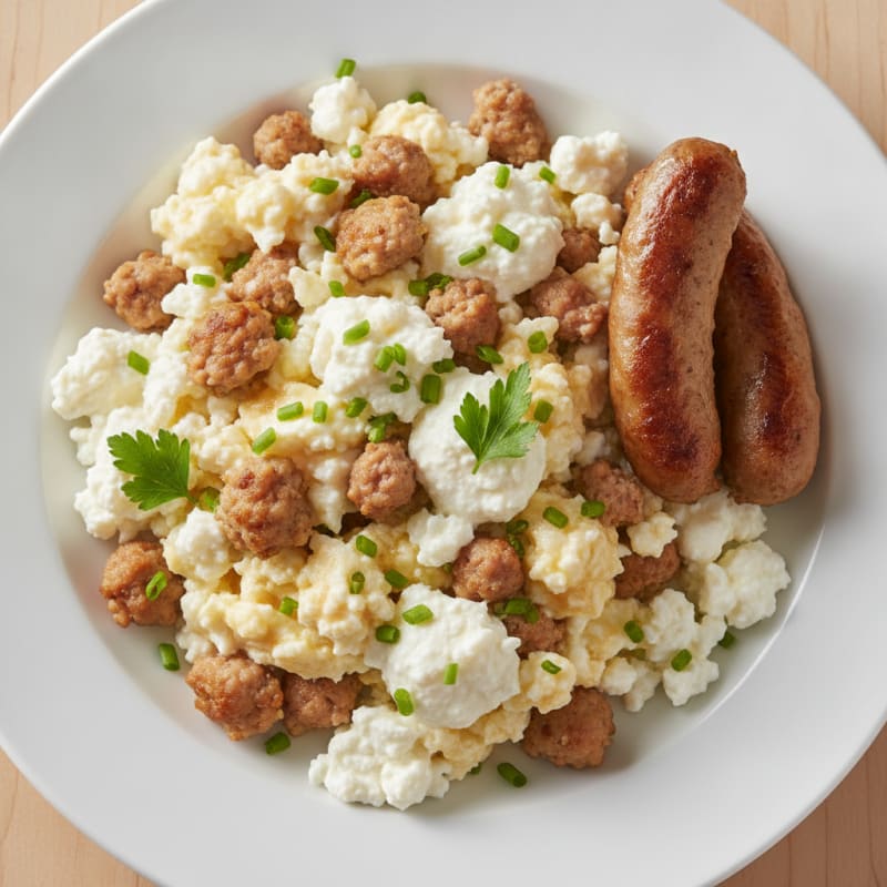 Egg White and Turkey Sausage Scramble with Cottage Cheese