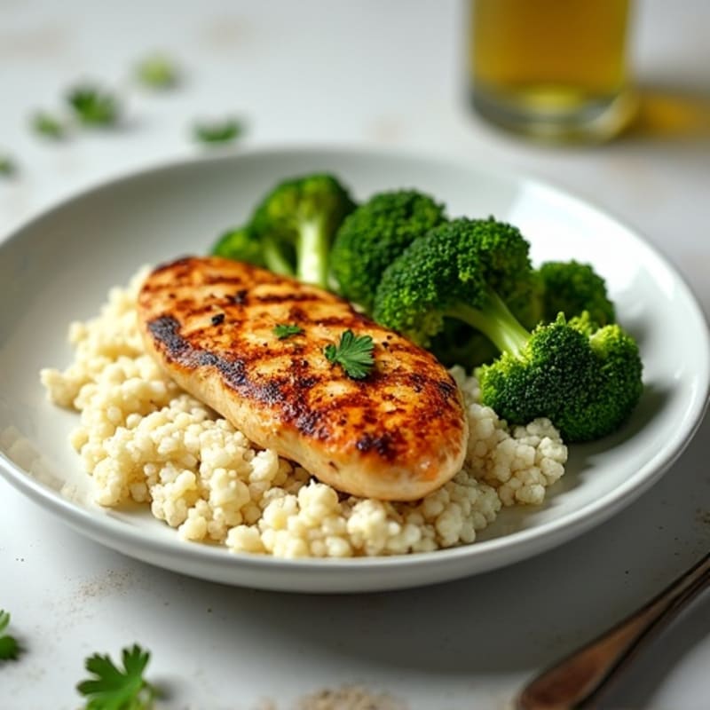 Grilled Chicken Breast with Steamed Broccoli and Cauliflower Rice