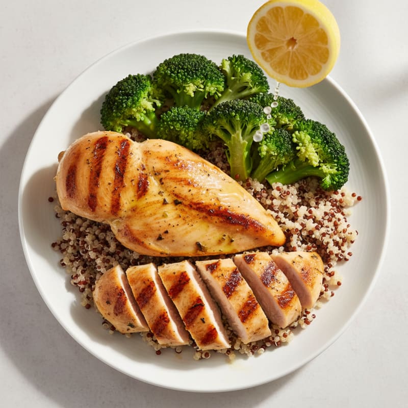 Grilled Chicken Breast with Quinoa and Steamed Broccoli