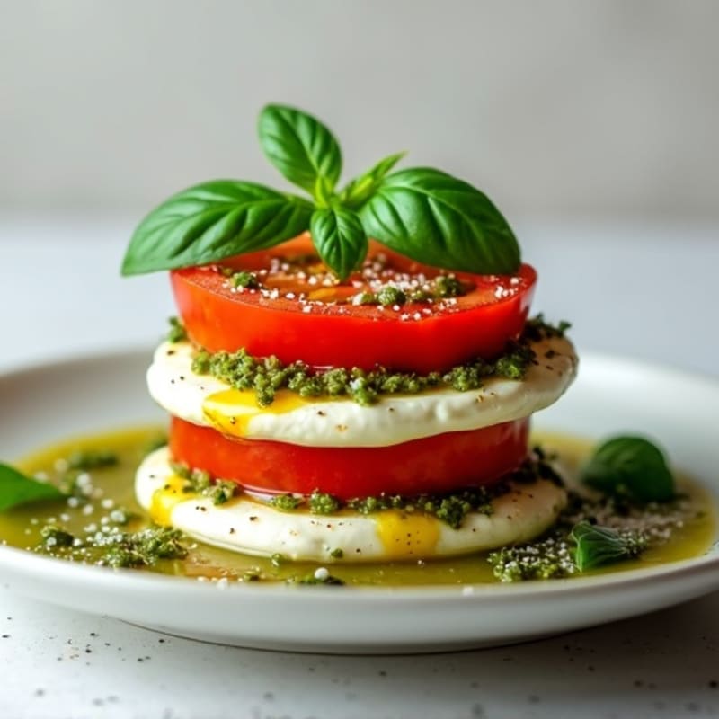 Fresh Basil Pesto Tomato Mozzarella Stack