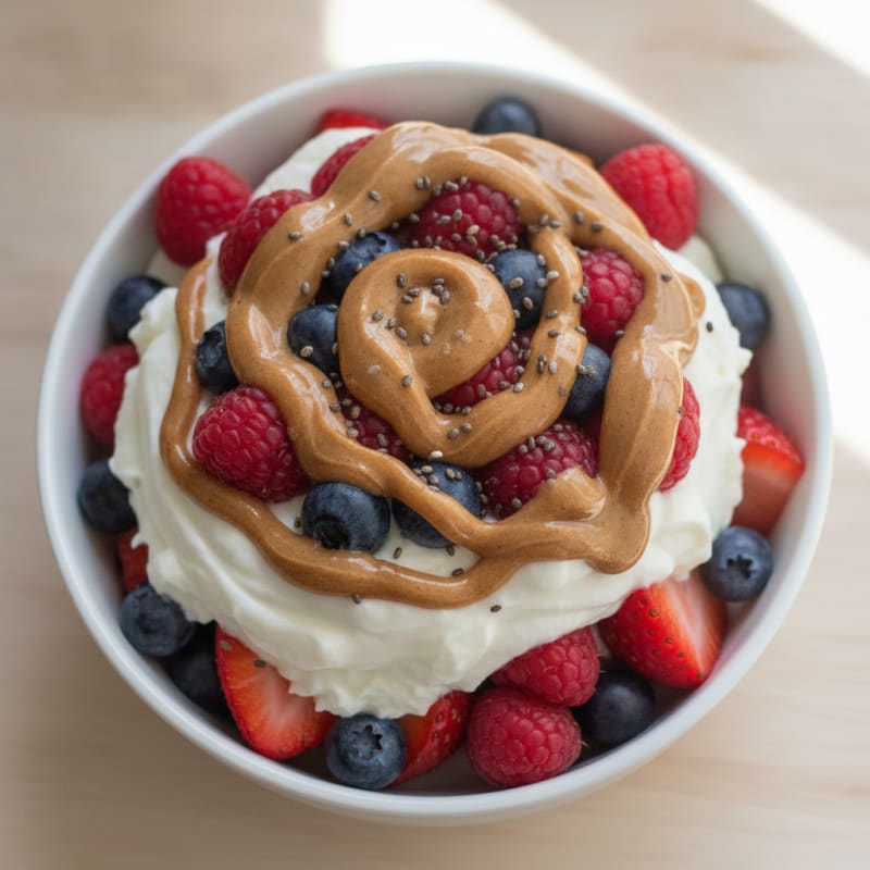 Greek Yogurt Protein Parfait with Mixed Berries and Almond Butter