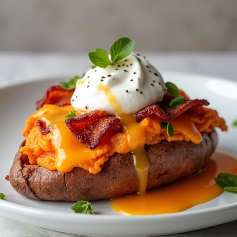 Crispy Bacon-Stuffed Sweet Potato with Sharp Cheddar