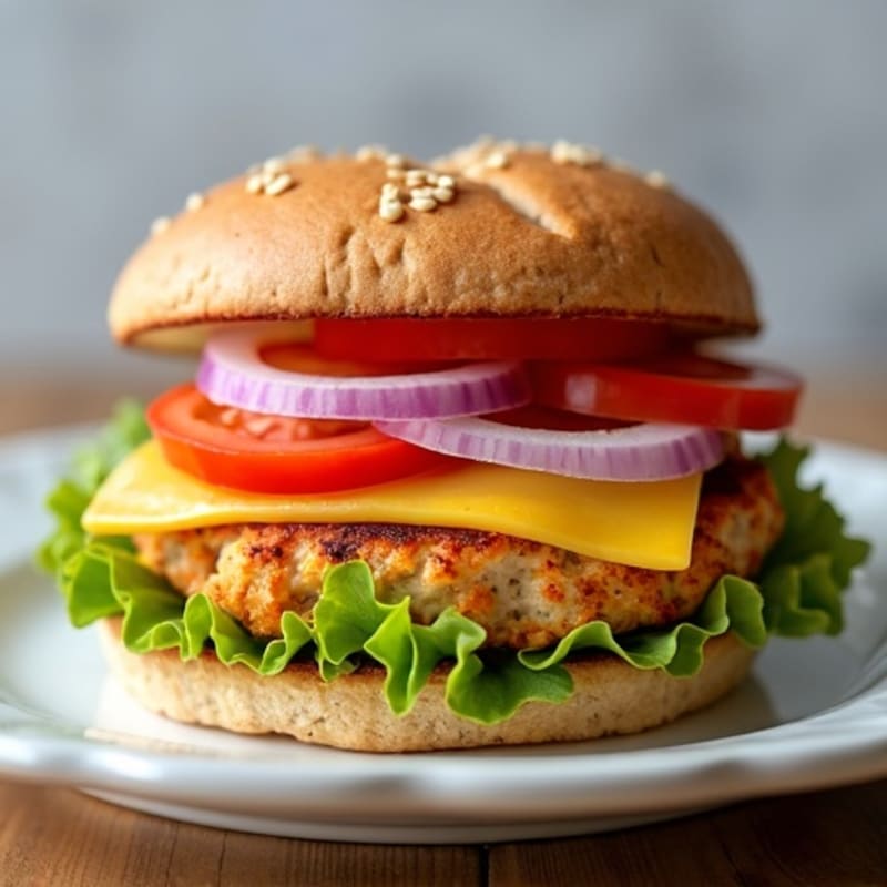 Juicy Ground Chicken Burger with Melted Provolone on a Toasted Whole Wheat Bun