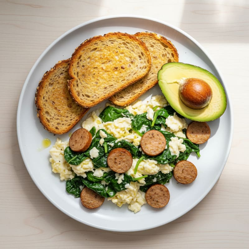 Scrambled Egg Whites with Spinach and Turkey Sausage