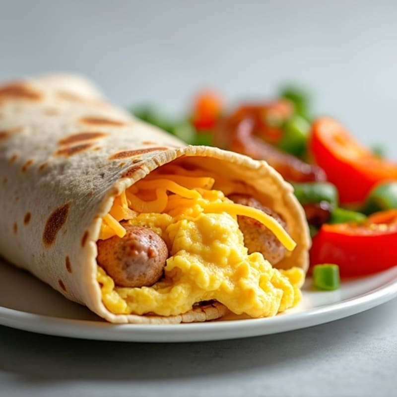 Scrambled Egg and Lean Turkey Sausage Breakfast Burrito with Roasted Vegetables