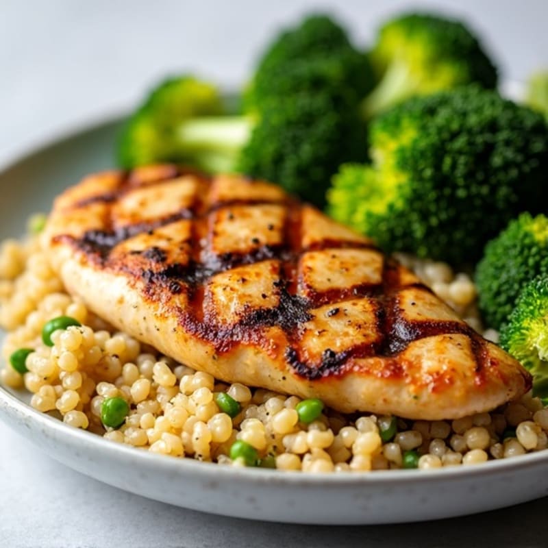 Grilled Chicken Breast with Quinoa and Roasted Broccoli