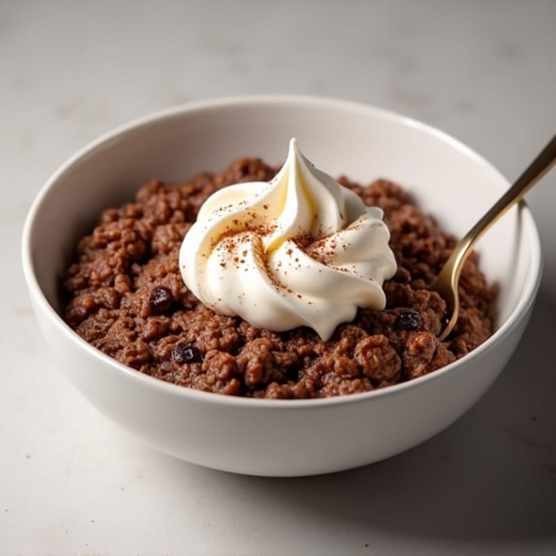 Dark Chocolate Protein Baked Oats with Creamy Vanilla Greek Yogurt Swirl