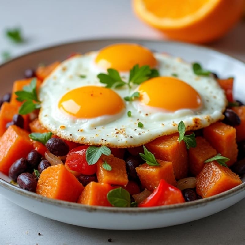 Orange-Kissed Sweet Potato Hash with Fried Eggs