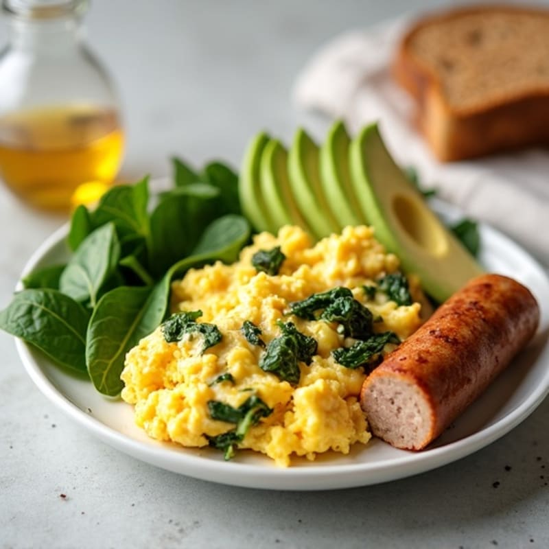 Egg White and Spinach Scramble with Turkey Sausage