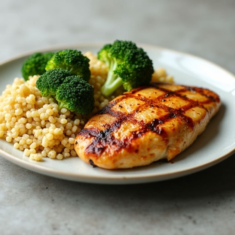Grilled Chicken Breast with Roasted Broccoli and Quinoa