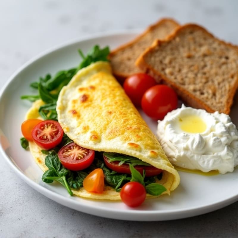 Egg White Spinach Omelette with Cottage Cheese and Cherry Tomatoes