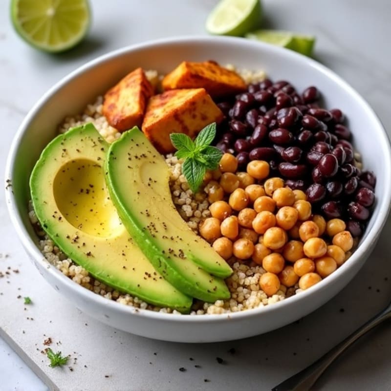 Crispy Baked Avocado and Black Bean Power Bowl with Zesty Lime Dressing