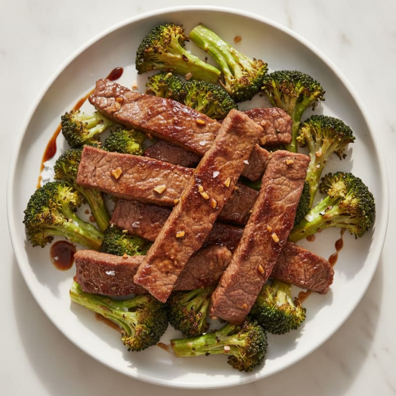 Seared Lean Beef Strips with Roasted Broccoli