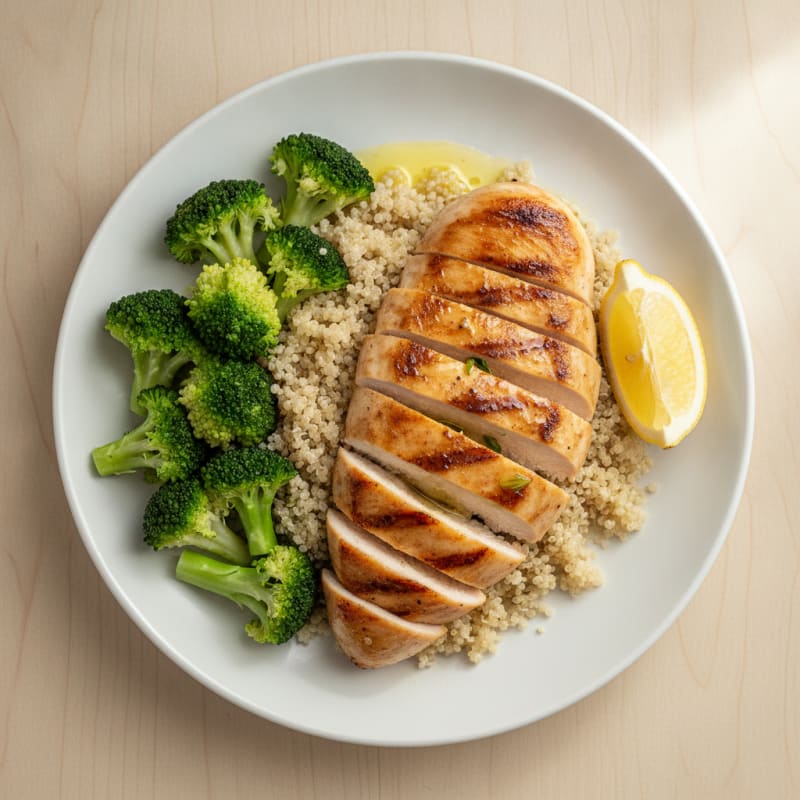 Grilled Chicken Breast with Quinoa and Steamed Broccoli