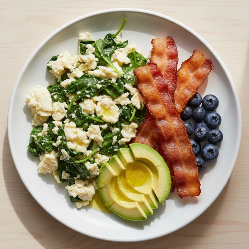 Egg White Spinach Scramble with Turkey Bacon