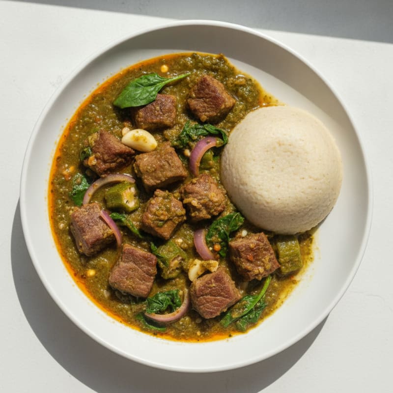 Hearty Beef and Okro Stew with Oat Swallow