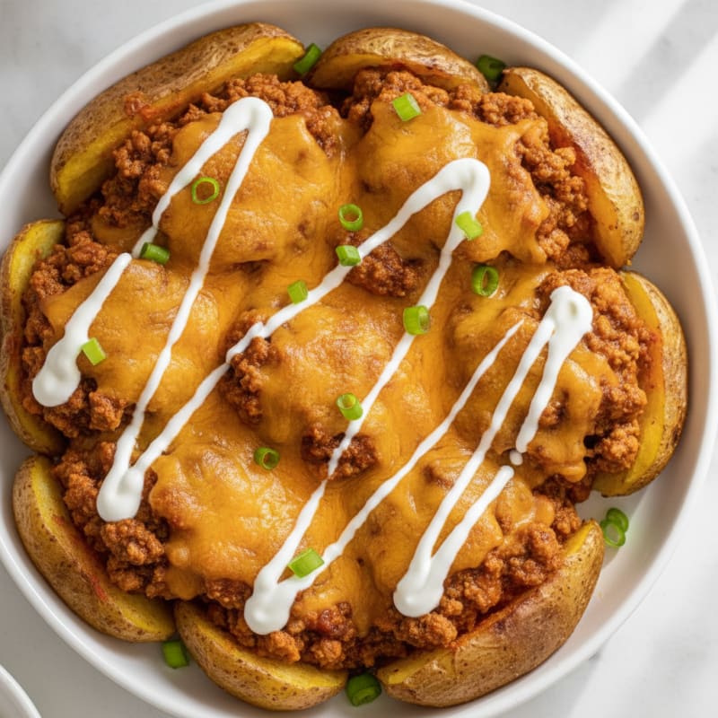 Loaded Chili Cheese Potato Skins