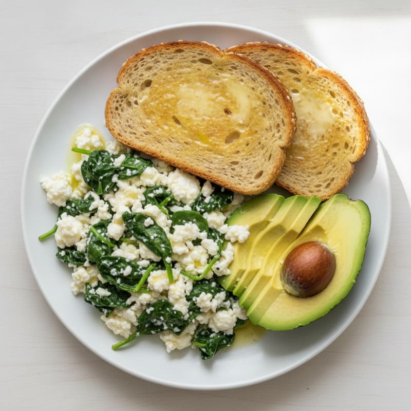 Egg White and Cottage Cheese Scramble with Sautéed Spinach