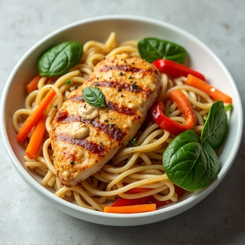 Chicken with Creamy Peanut Noodles and Fresh Vegetables