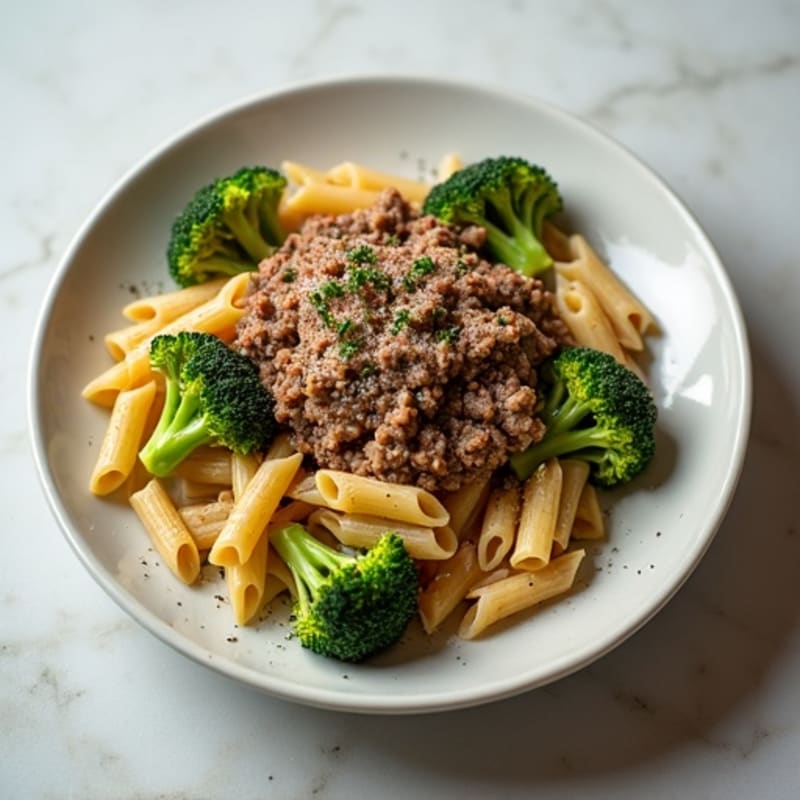 Lean Ground Beef Pasta with Roasted Broccoli