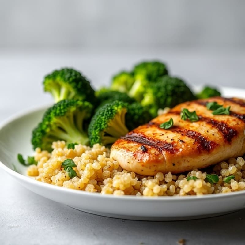 Grilled Chicken Breast with Roasted Broccoli and Quinoa