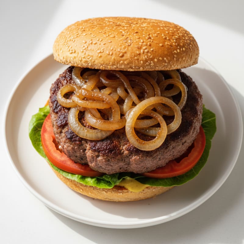 Classic Beef Burger with Caramelized Onions