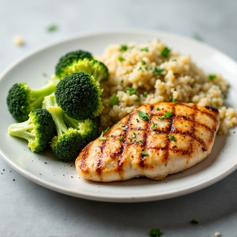 Grilled Chicken Breast with Quinoa and Crunchy Broccoli Slaw