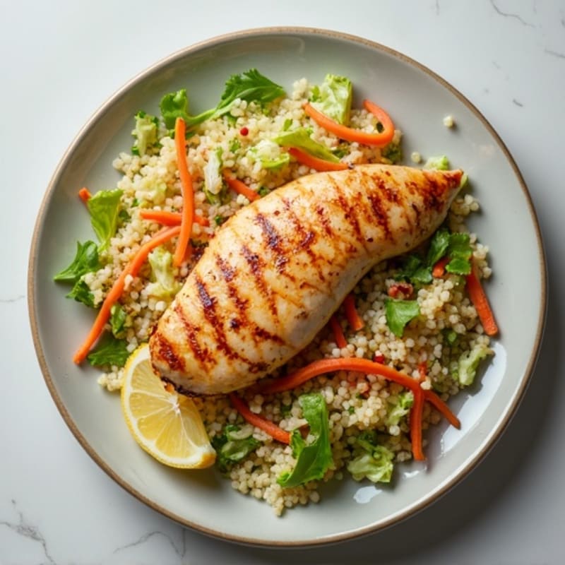 Grilled Chicken Breast with Crunchy Cabbage Slaw and Quinoa