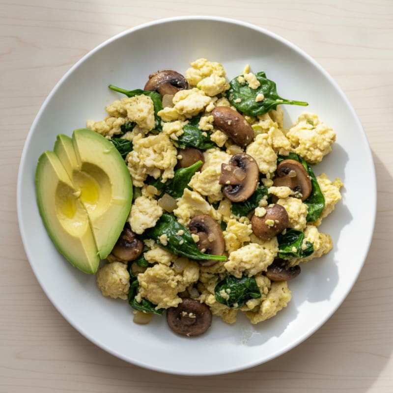 Egg White and Spinach Scramble with Sautéed Mushrooms