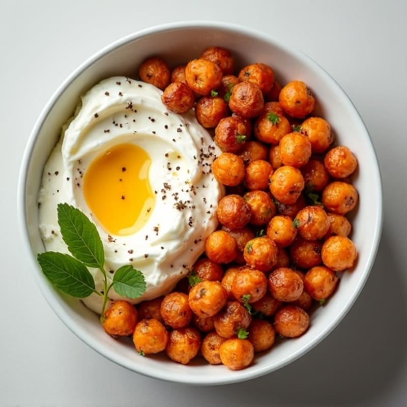 Cottage Cheese Power Bowl with Roasted Sweet Potatoes and Crispy Chickpeas