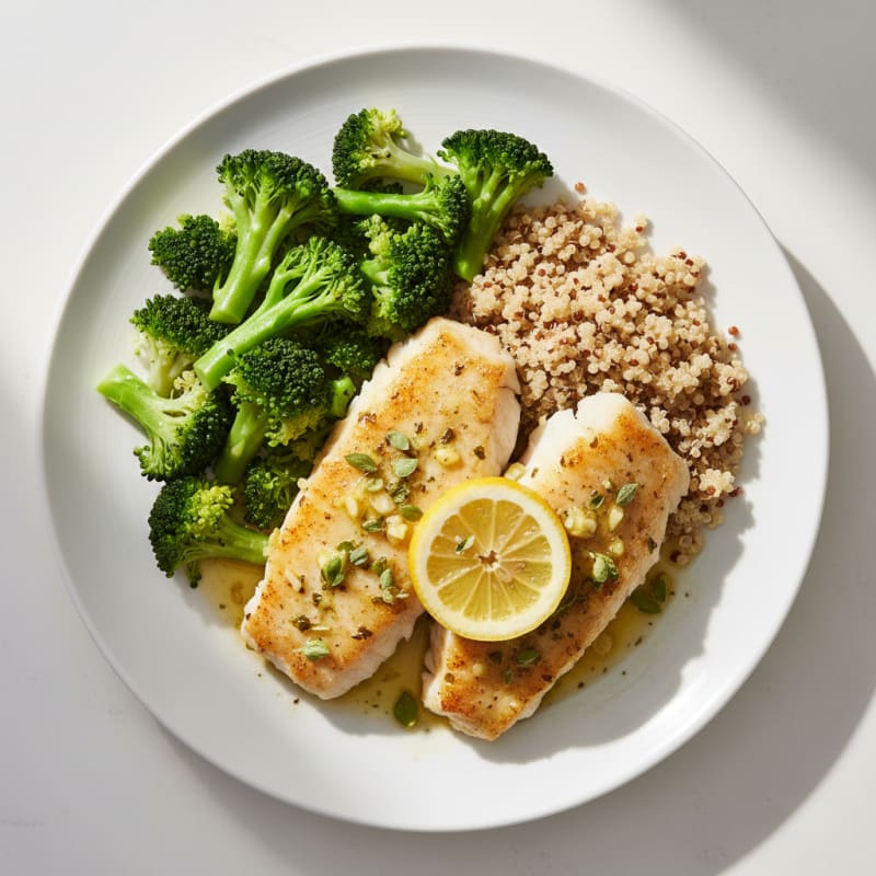 Baked Lemon Herb Cod with Steamed Broccoli
