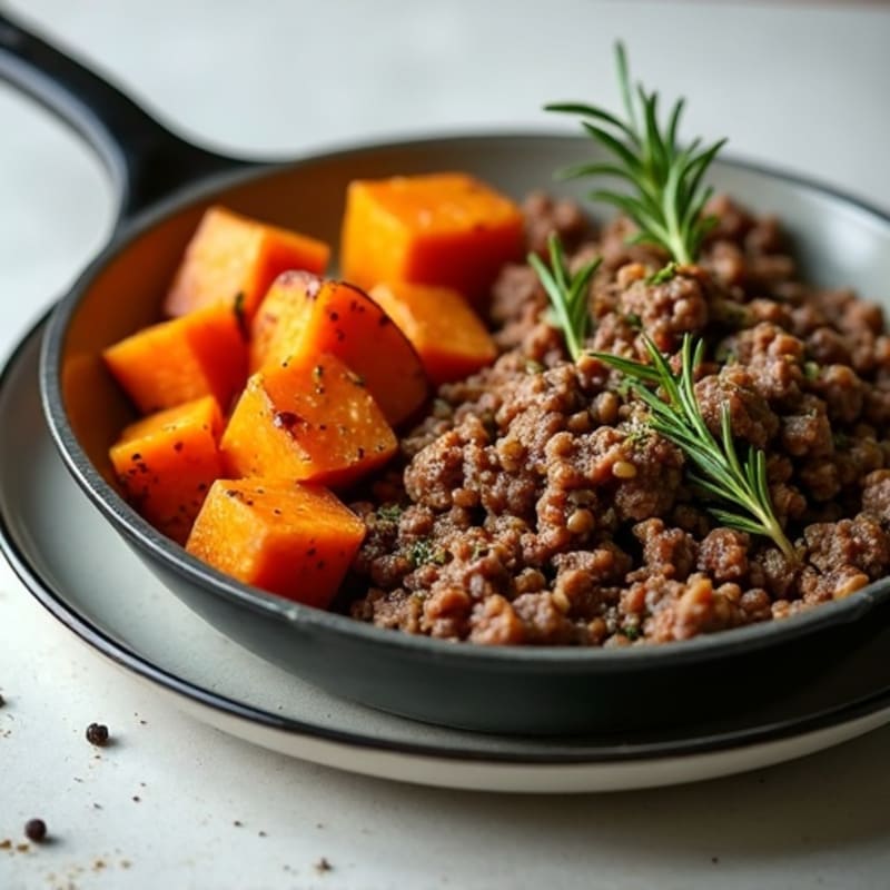 Herb-Seasoned Skillet Ground Beef with Roasted Sweet Potatoes