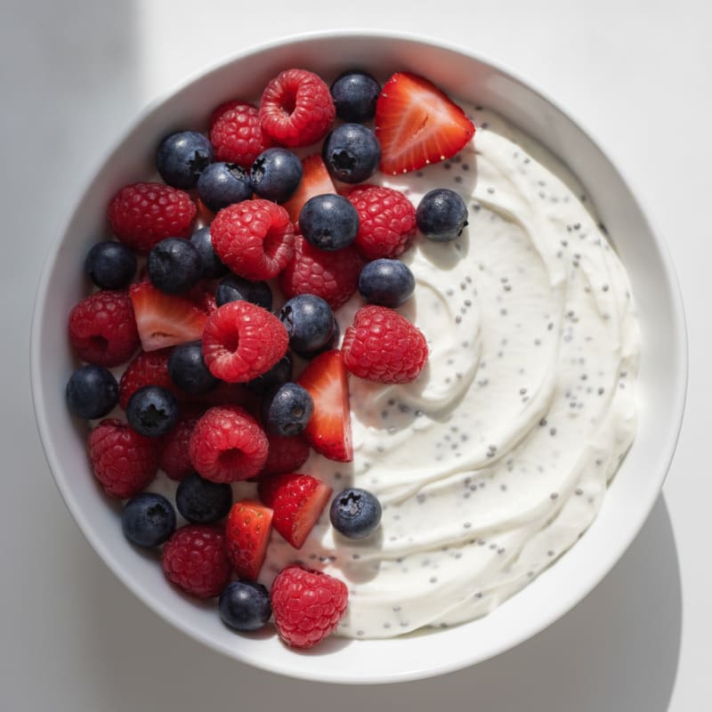 Greek Yogurt Protein Pudding with Mixed Berries