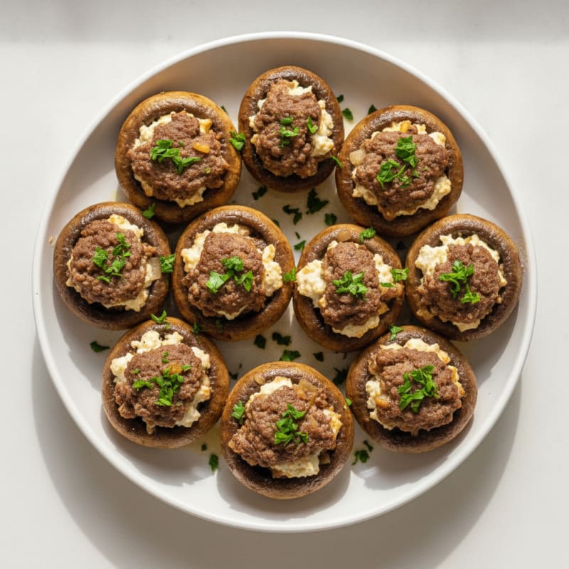 Beef and Cottage Cheese Stuffed Mushrooms