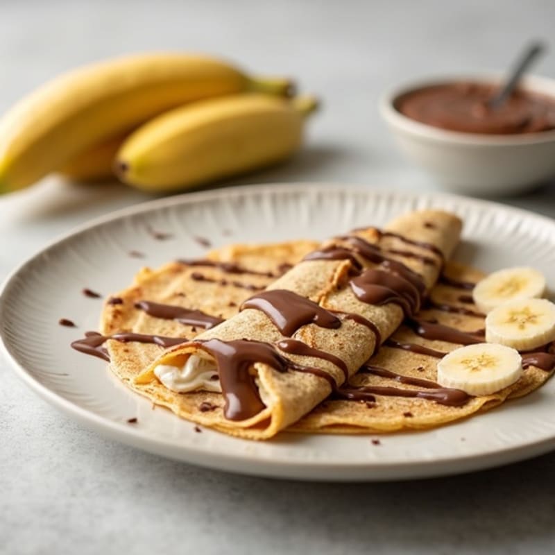 Oat Crepes with Sliced Banana and Creamy Chocolate-Hazelnut Spread