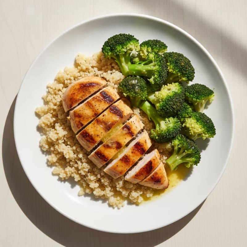 Grilled Chicken Breast with Quinoa and Steamed Broccoli
