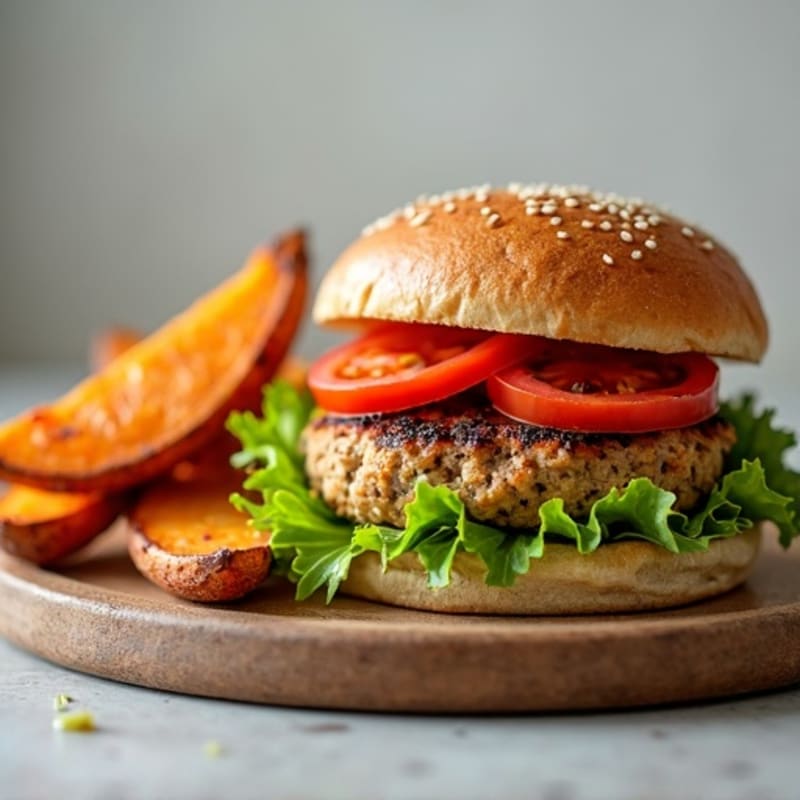 Lean Turkey Burger with Crispy Sweet Potato Wedges