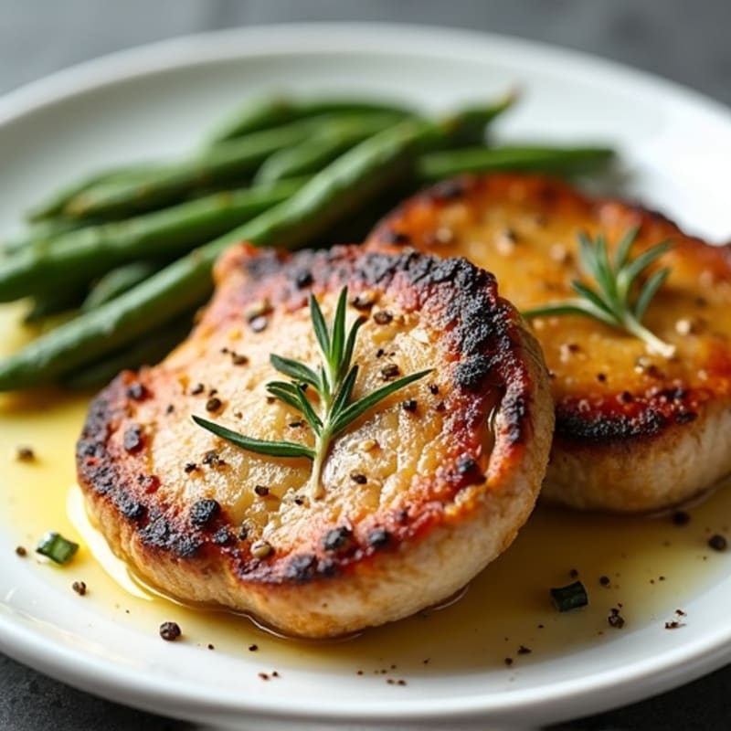 Herb-Crusted Pan Seared Pork Chops with Roasted Garlic