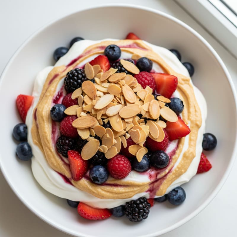 Greek Yogurt Protein Parfait with Mixed Berries and Almonds