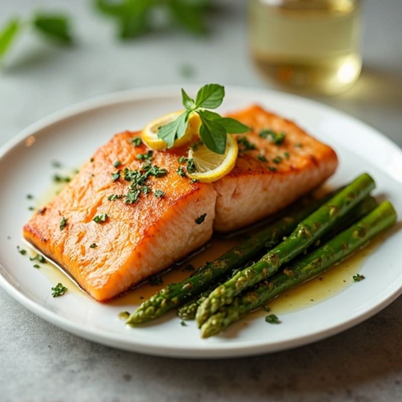 Crispy Pan-Seared Salmon with Lemon Herb Roasted Asparagus