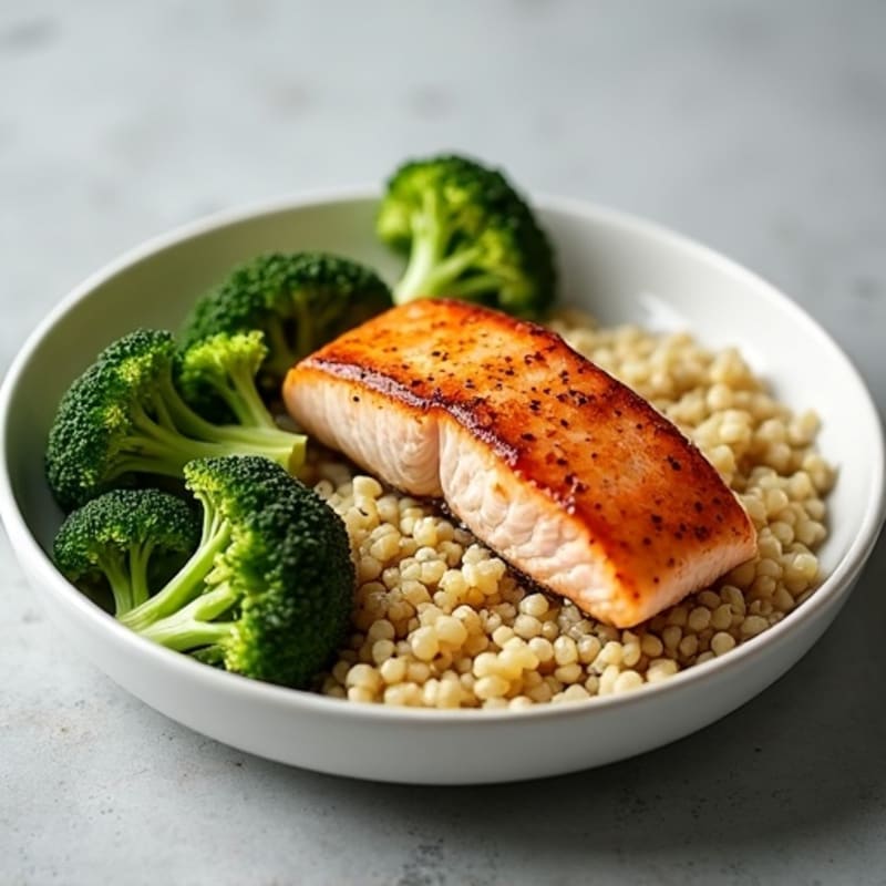Seared Salmon with Roasted Broccoli and Quinoa