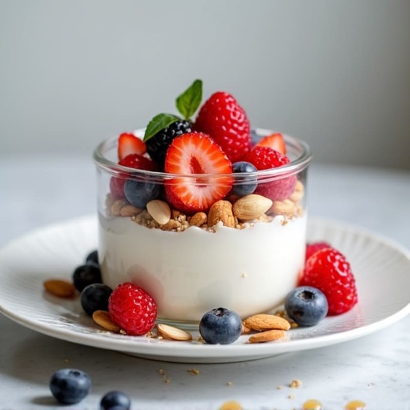 Greek Yogurt Protein Parfait with Mixed Berries and Almonds