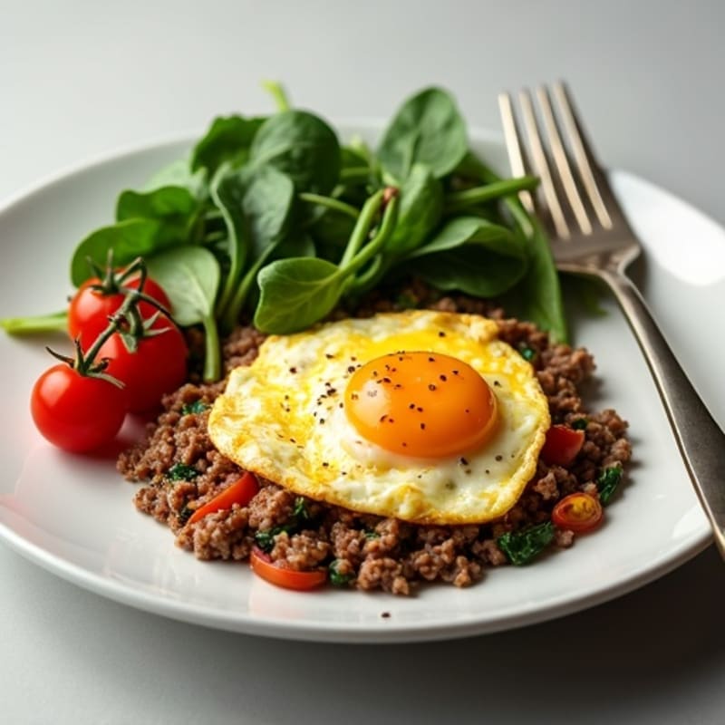 Scrambled Egg White and Minced Beef Skillet with Spinach