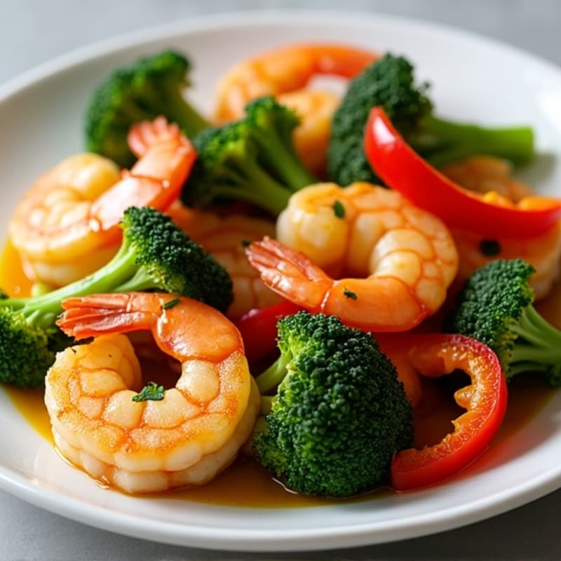 Pan-Seared Garlic Shrimp with Roasted Broccoli and Bell Peppers