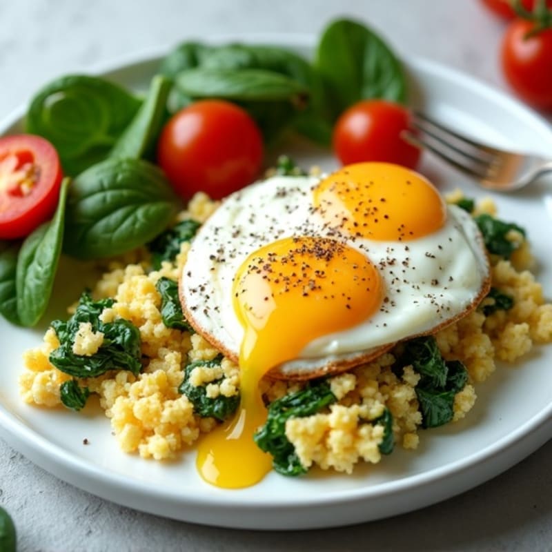 Egg White Spinach Scramble with Cottage Cheese and Fresh Tomato