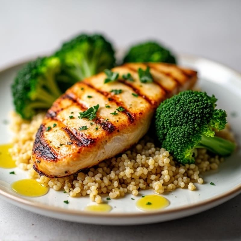 Grilled Chicken Breast with Quinoa and Roasted Broccoli