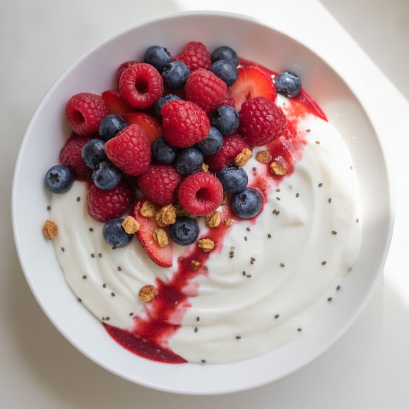 Greek Yogurt Protein Pudding with Mixed Berries
