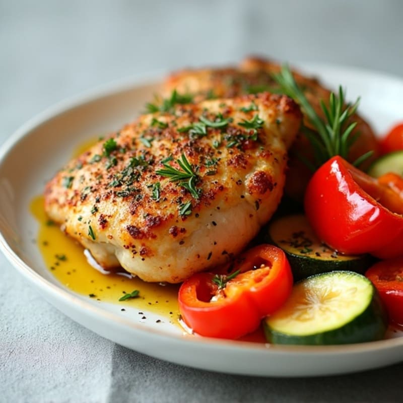 Herb-Crusted Pan Seared Chicken Thighs with Roasted Vegetables