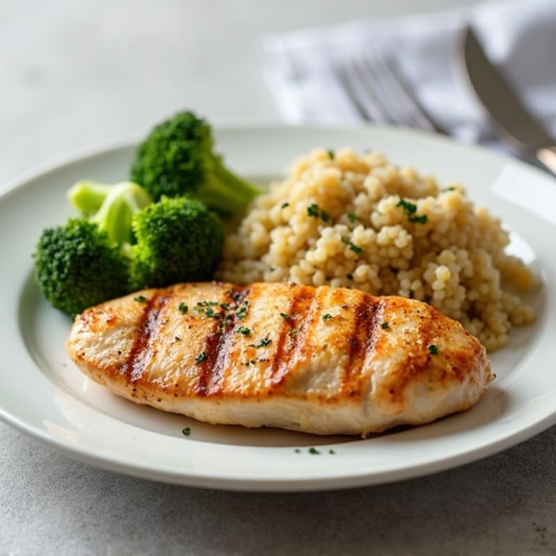 Grilled Chicken Breast with Quinoa and Steamed Broccoli